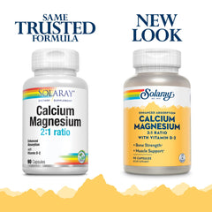 Front packaging of Solaray Calcium & Magnesium 90 count bottle