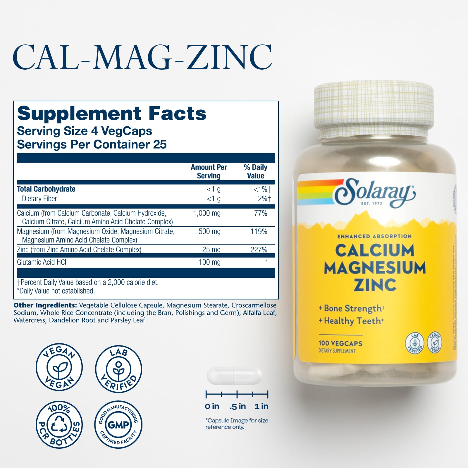 Calcium 1000mg and Magnesium 500mg per serving for absorption