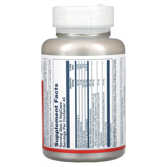 Close-up of SOLARAY CardioComplete ingredients including Red Yeast Rice, Guggul & Artichoke Extracts