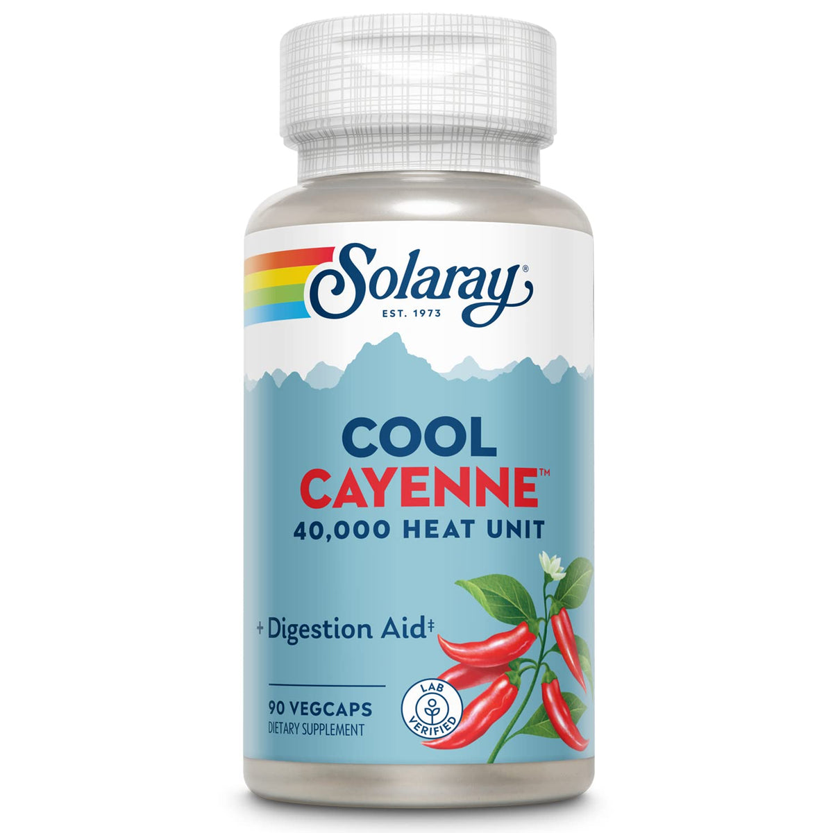 Solaray Cool Cayenne bottle front view – 90 capsules