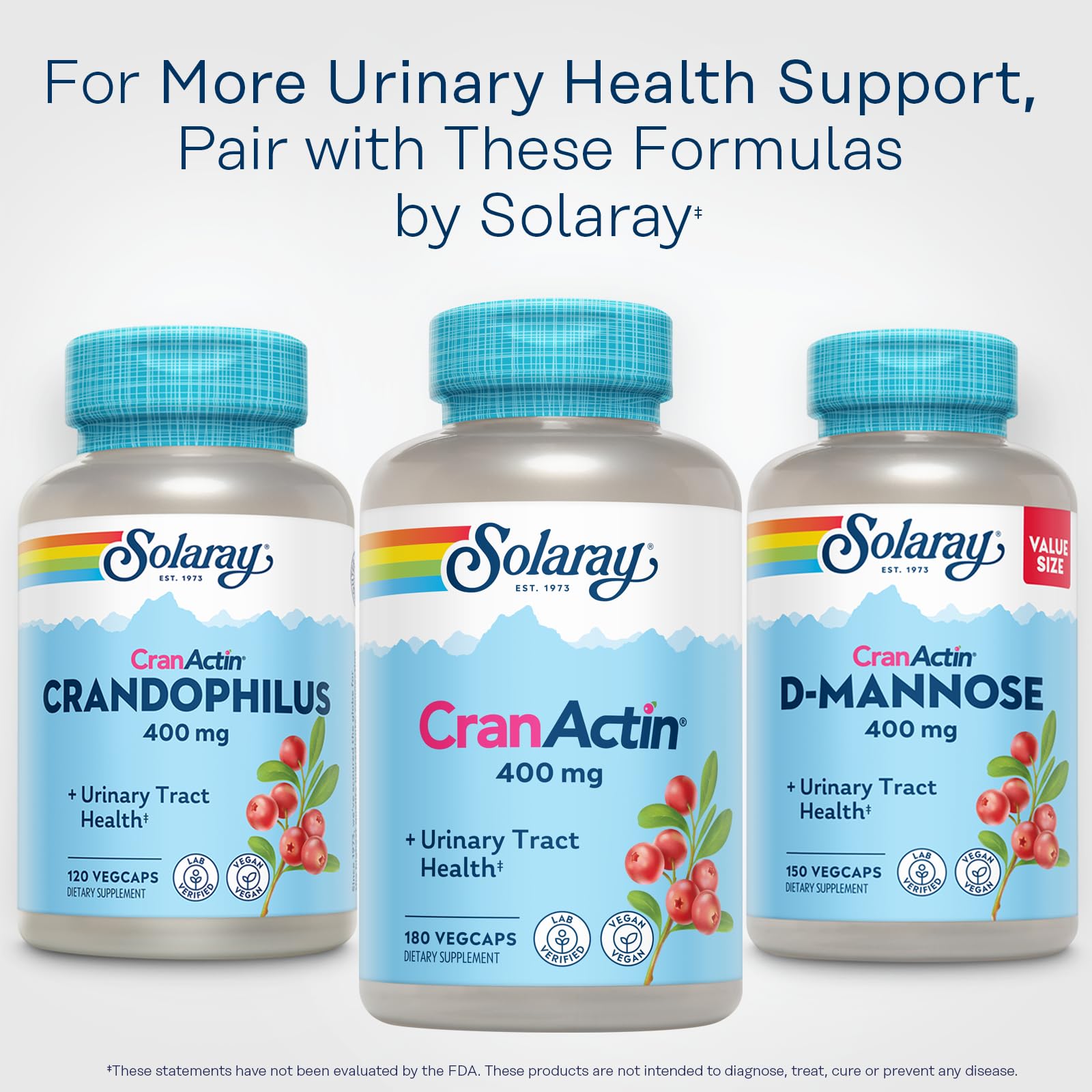 Close-up of Solaray Cranactin 400 mg capsules label