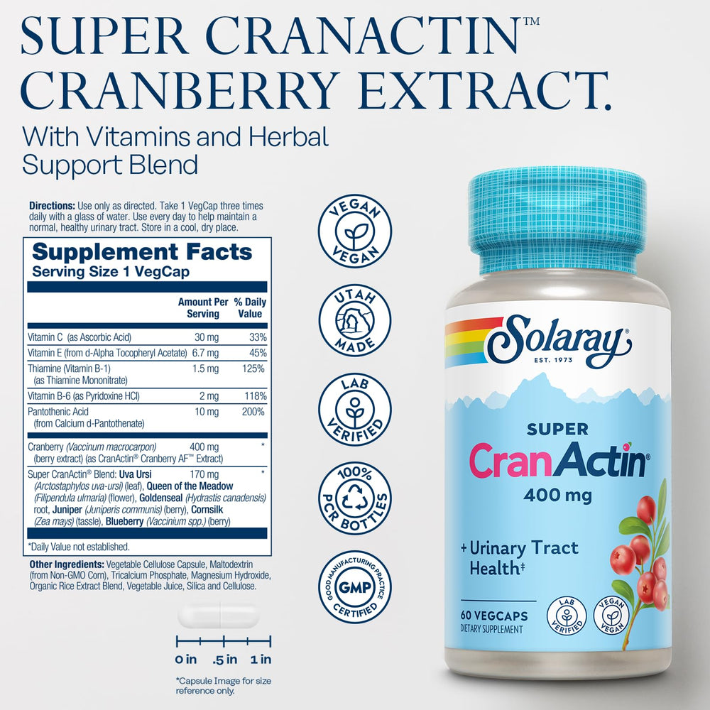 Ingredients: CranActin Cranberry Extract with added vitamins C, E, B1, B6, Pantothenic Acid