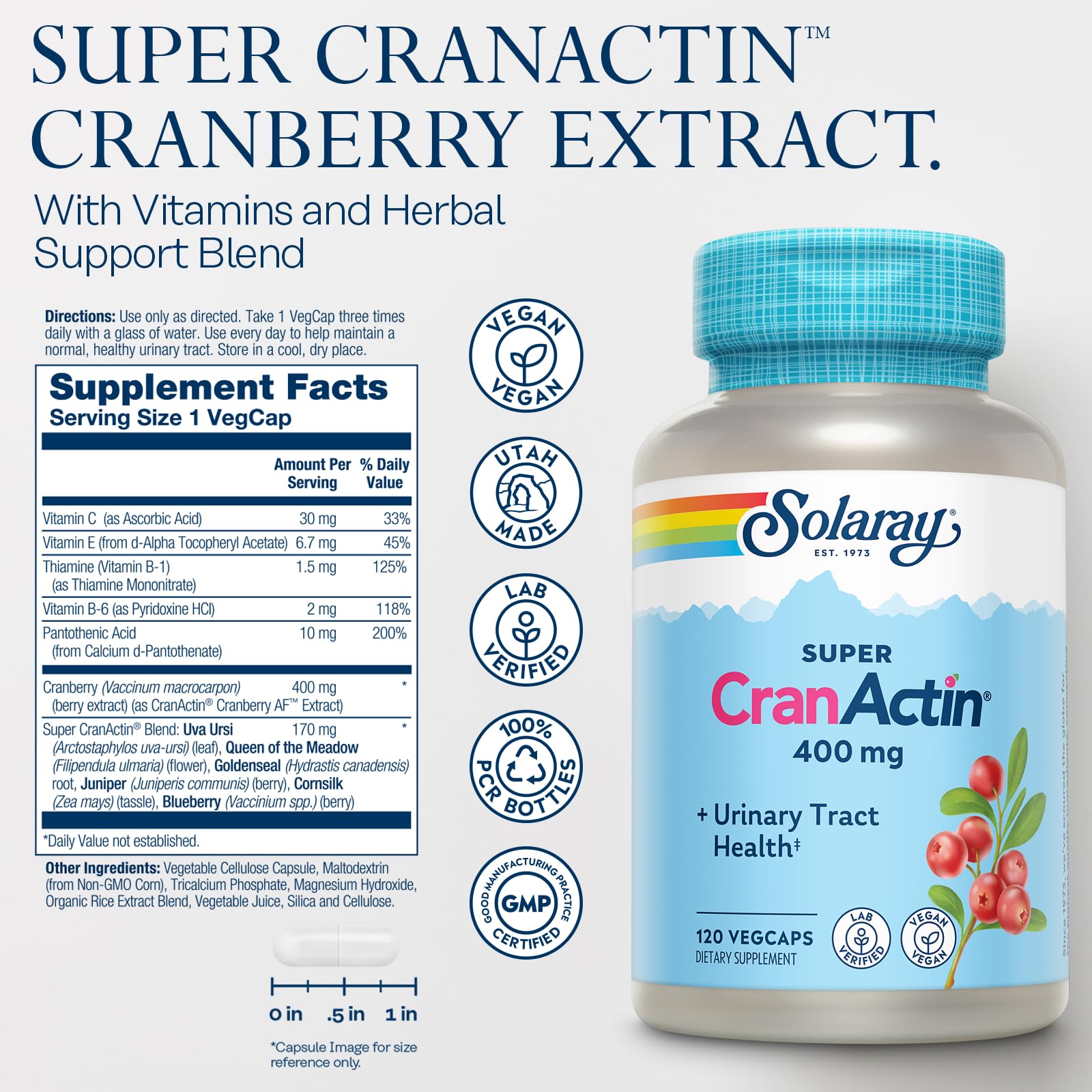 CranActin cranberry extract 400mg capsules close-up