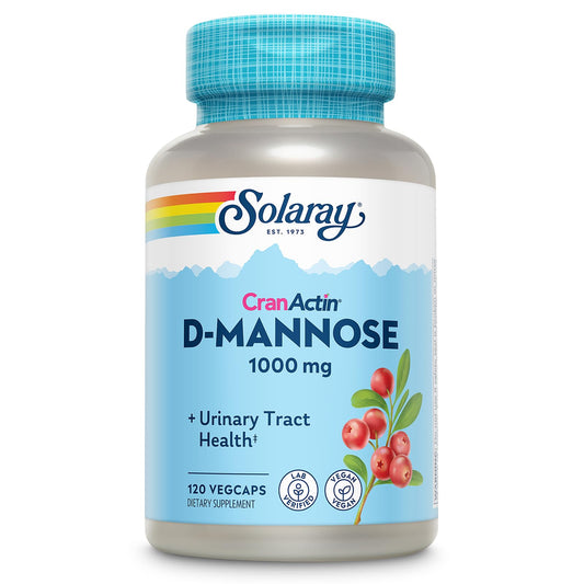 SOLARAY D-Mannose 1000mg bottle with CranActin Cranberry Extract label