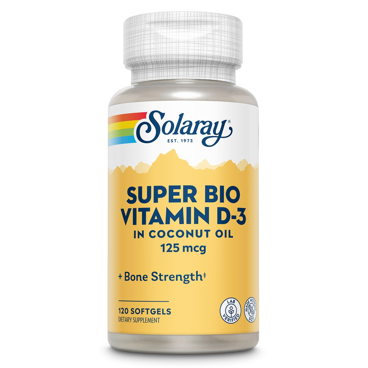 SOLARAY Vitamin D3 5000 IU bottle with coconut oil label
