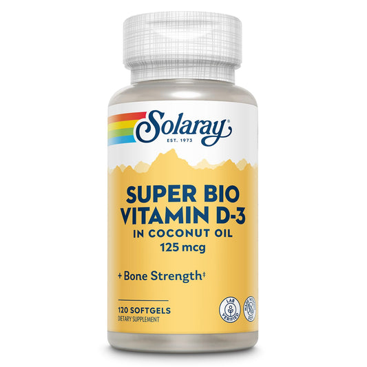 SOLARAY Vitamin D3 5000 IU bottle with coconut oil label