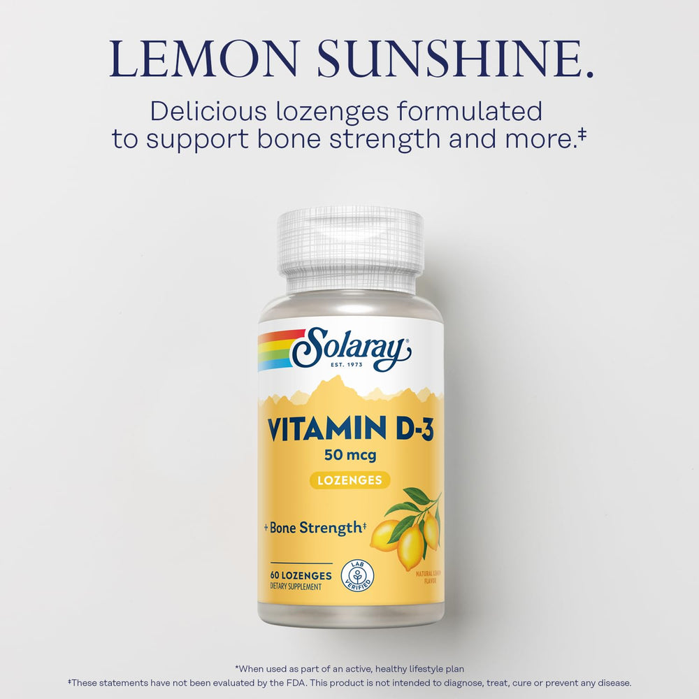 Lab-tested SOLARAY Vitamin D3 lozenges in bottle