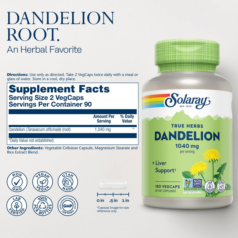Dandelion root capsules supporting digestion and water balance