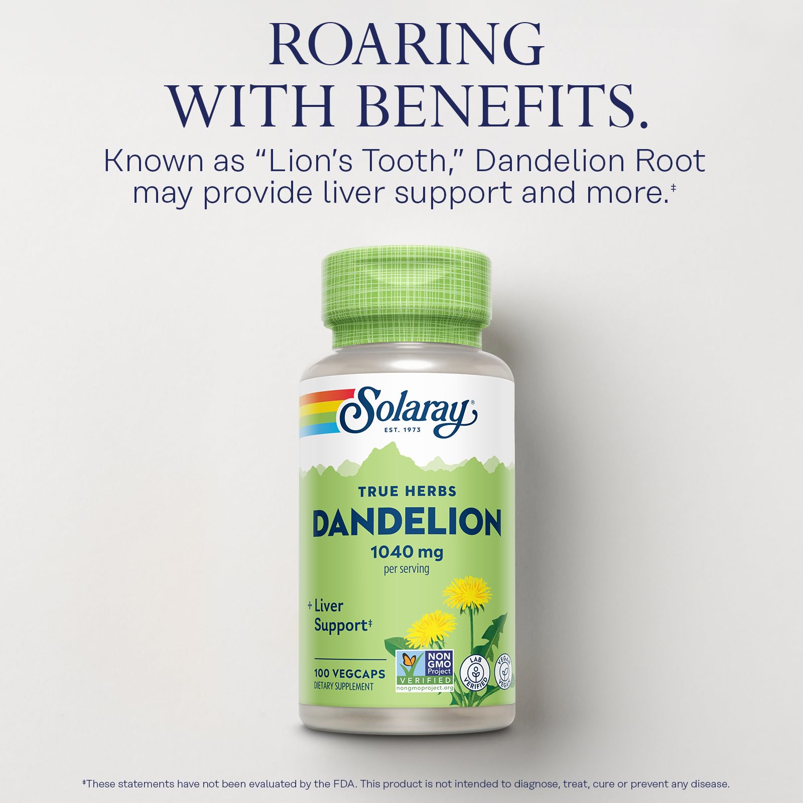 Vegan-friendly SOLARAY Dandelion Root Supplement capsules