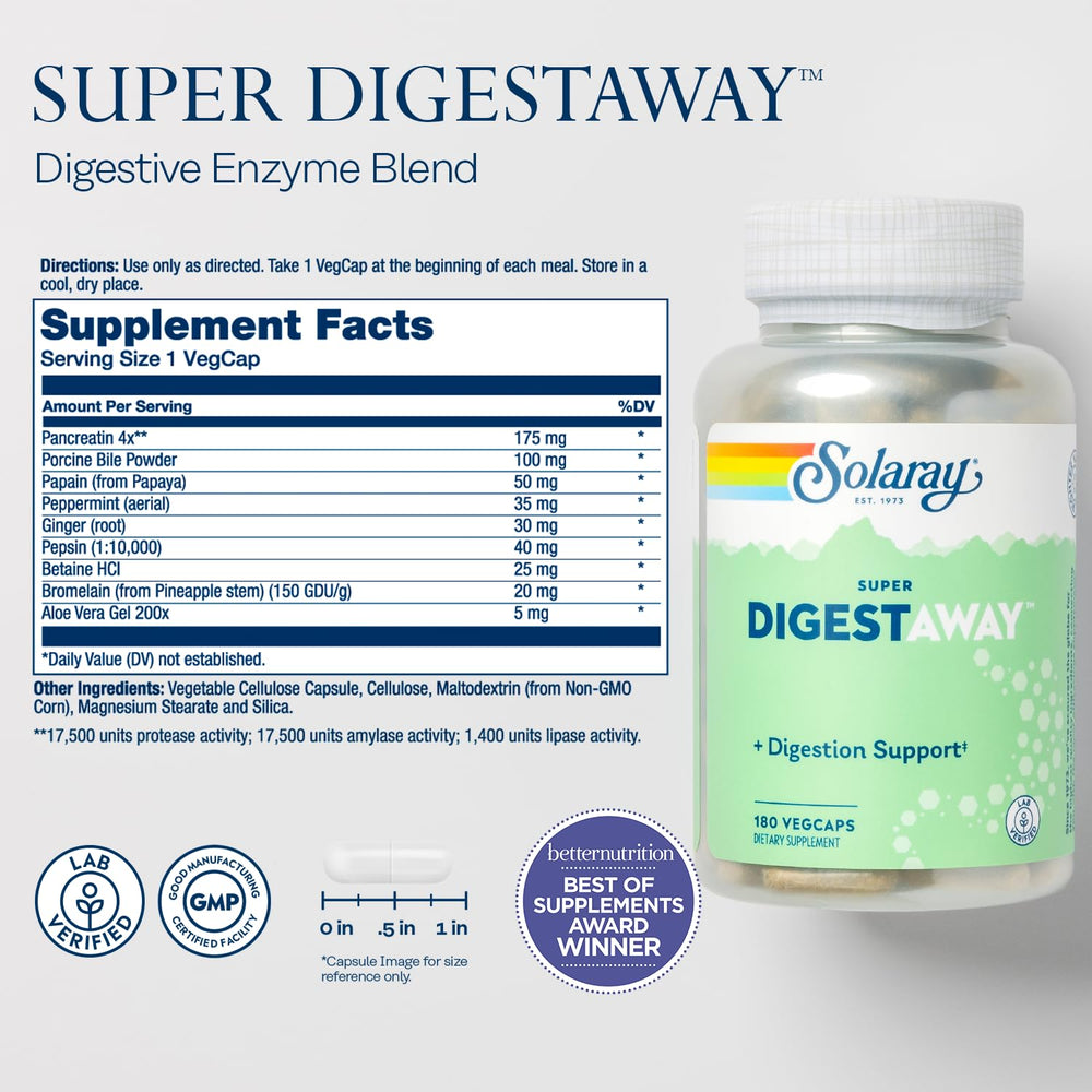 Nutrition facts panel of SOLARAY Digestive Enzymes