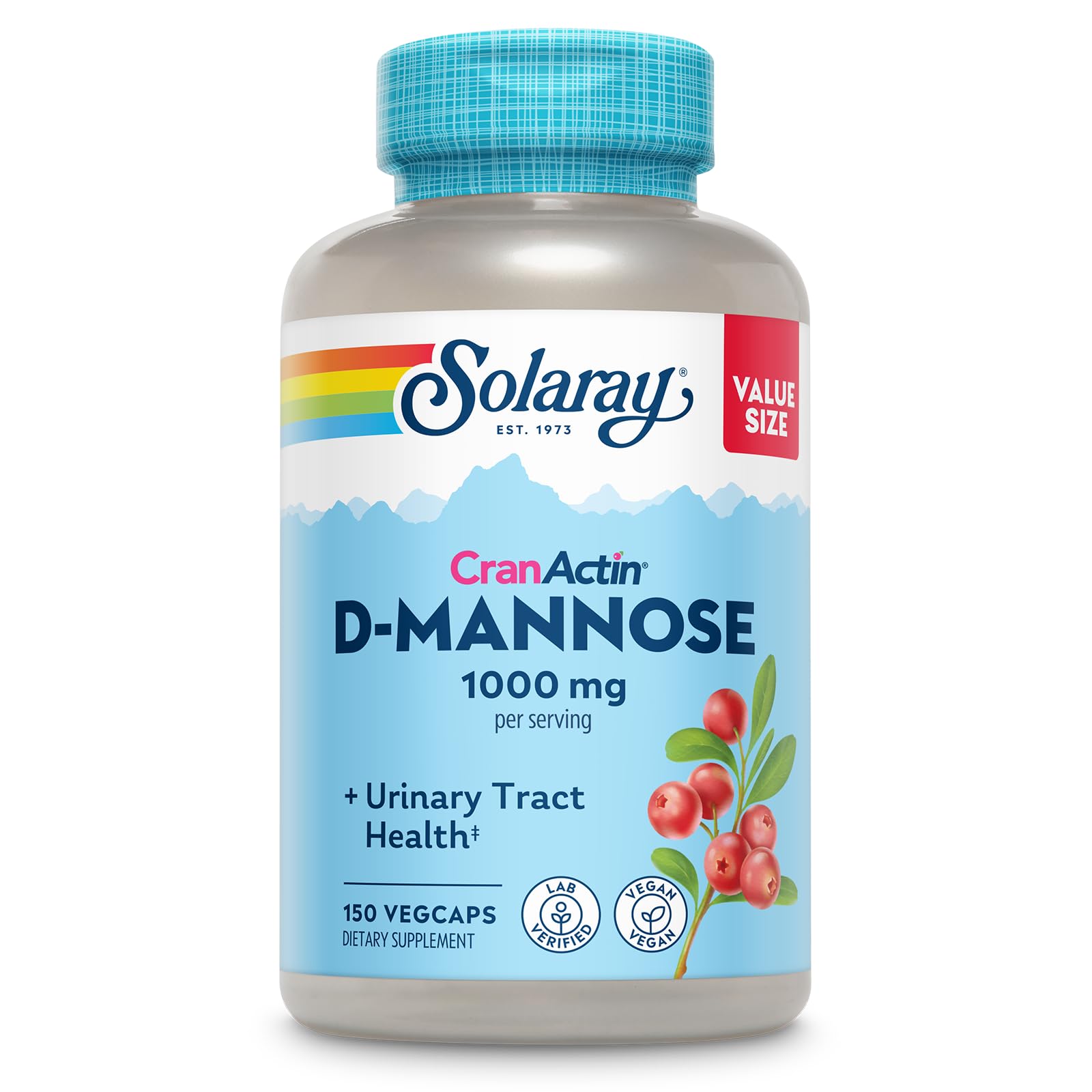 Solaray D-Mannose CranActin bottle with capsules for urinary health support.