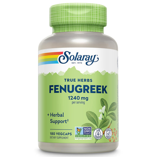 Solaray Fenugreek Seed 1240 mg 90 VegCaps bottle close up