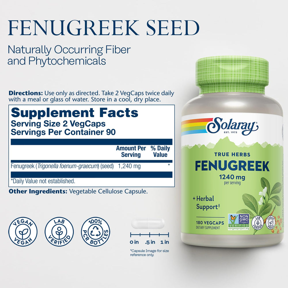 Laboratory verified Solaray Fenugreek 1240 mg label