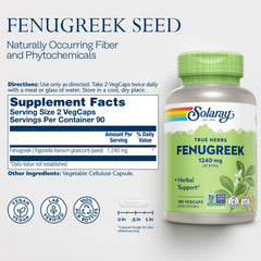 Laboratory verified Solaray Fenugreek 1240 mg label