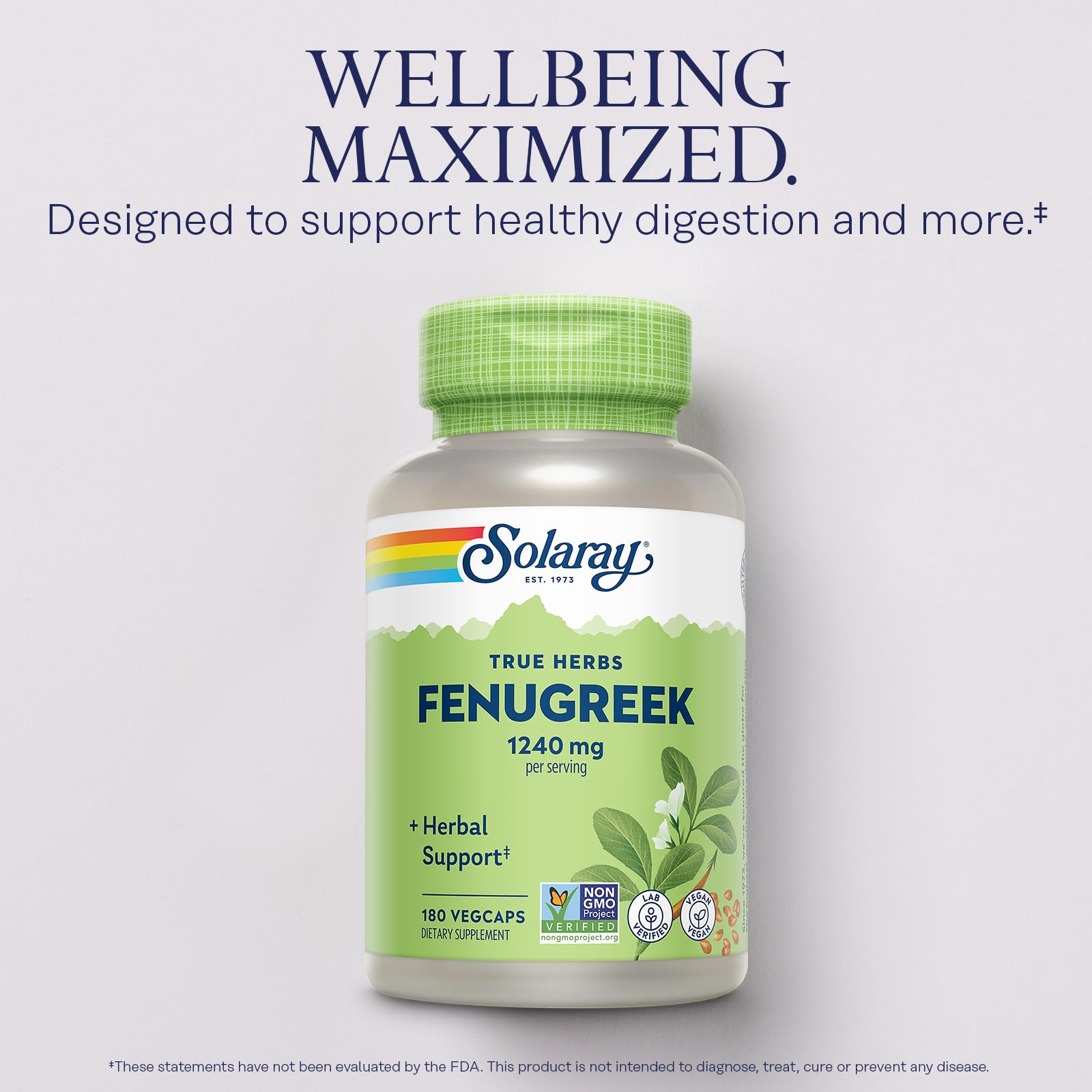 Fenugreek seeds with digestive support imagery