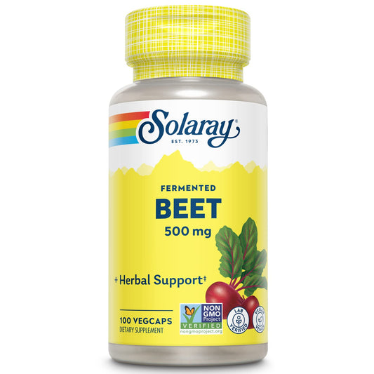 SOLARAY Fermented Beet Root Capsules bottle and label on white background