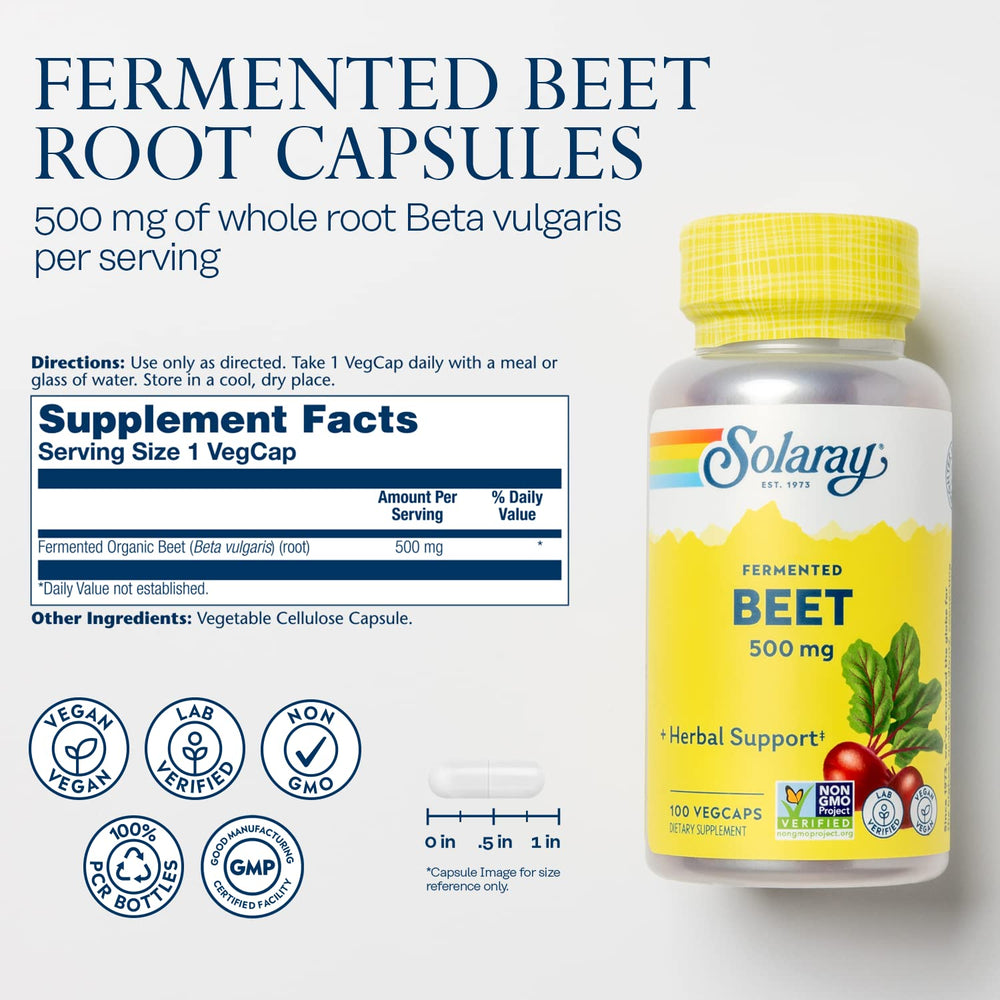 Close-up of a single beet root capsule displaying its size