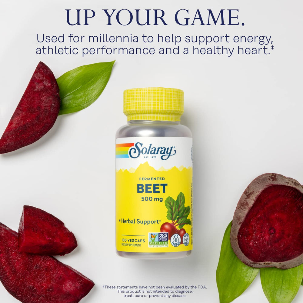 Fermented organic beets in a container used for making capsules