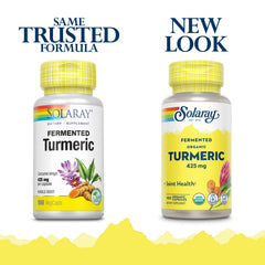 SOLARAY Fermented Turmeric Root 500mg 100 VegCaps bottle with capsules side view