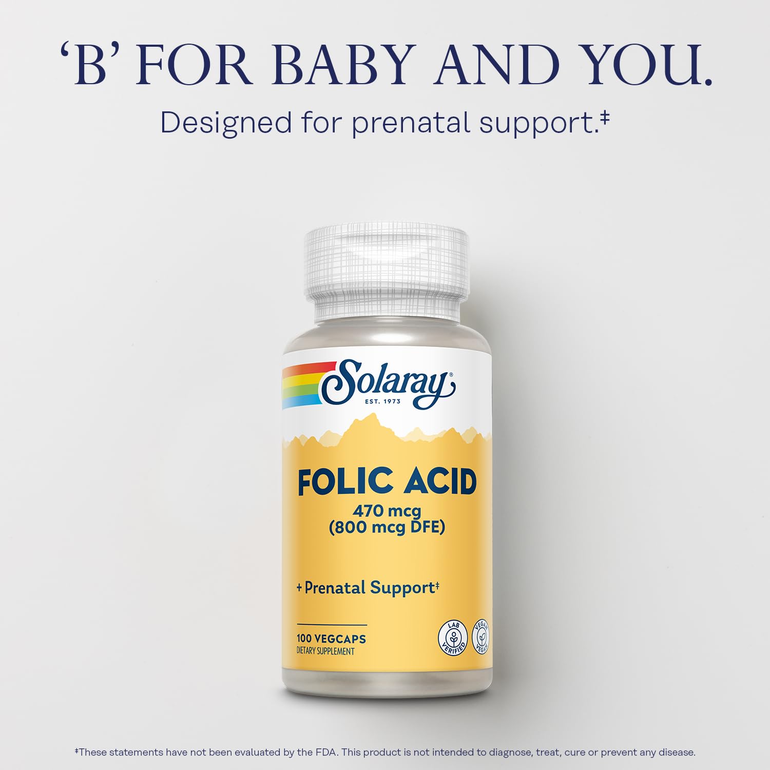 Nutritional facts showing 470 mcg folic acid per capsule