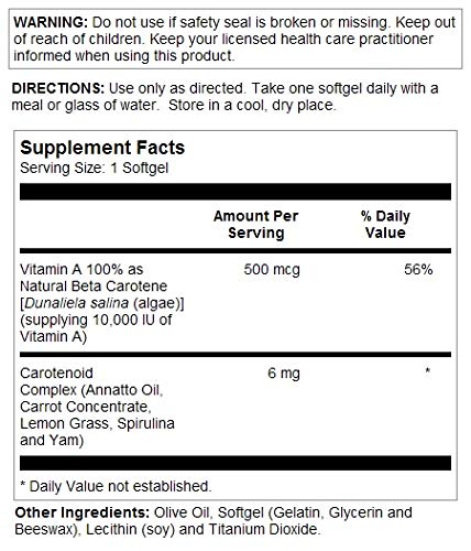SOLARAY Vitamin A beta carotene supplement bottle showing 100 CT