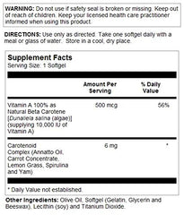 SOLARAY Vitamin A beta carotene supplement bottle showing 100 CT