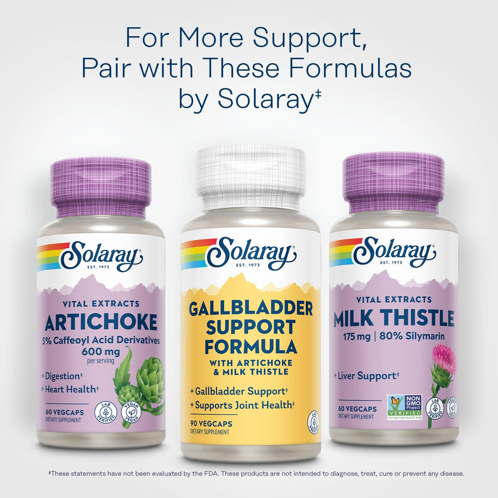 Bottle of SOLARAY Gallbladder Support Formula with 90 VegCaps visible