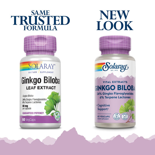 Solaray Ginkgo Biloba Extract bottles with eco-friendly packaging - 2-pack
