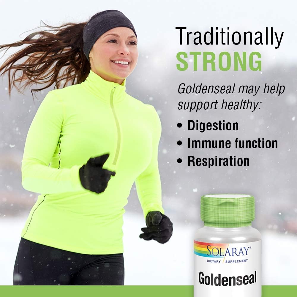 Close-up of Goldenseal Root capsules showing 550 mg potency