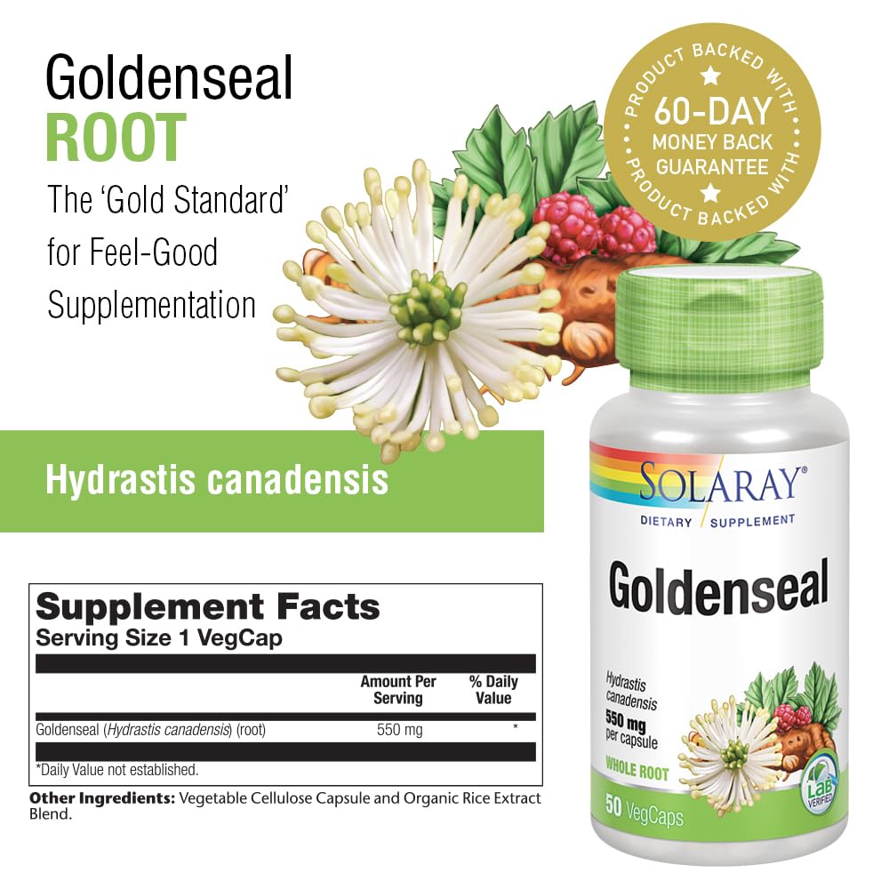 Supplement facts panel for Goldenseal 550mg capsules