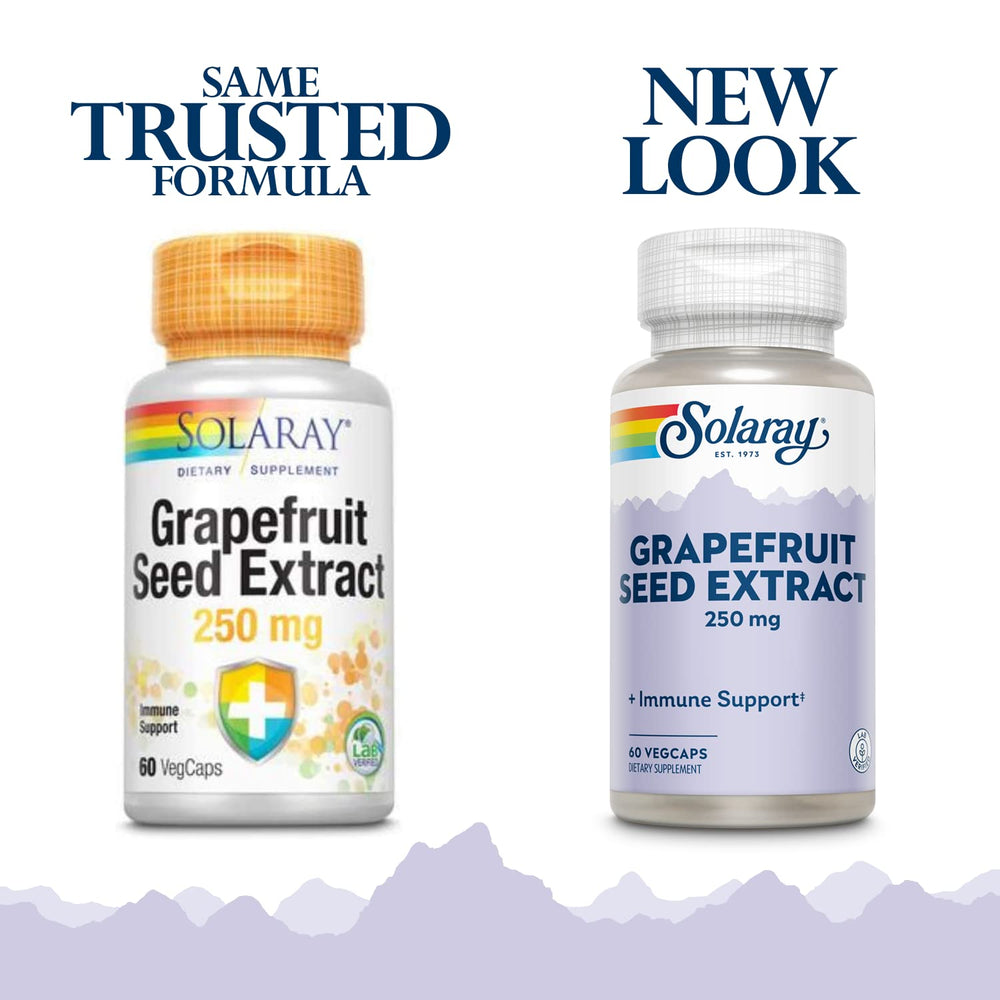 Close-up view of Solaray Grapefruit Seed Extract label on bottle