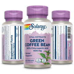 Close-up of Solaray Green Coffee Bean Extract Veg Cap 400 mg bottle label