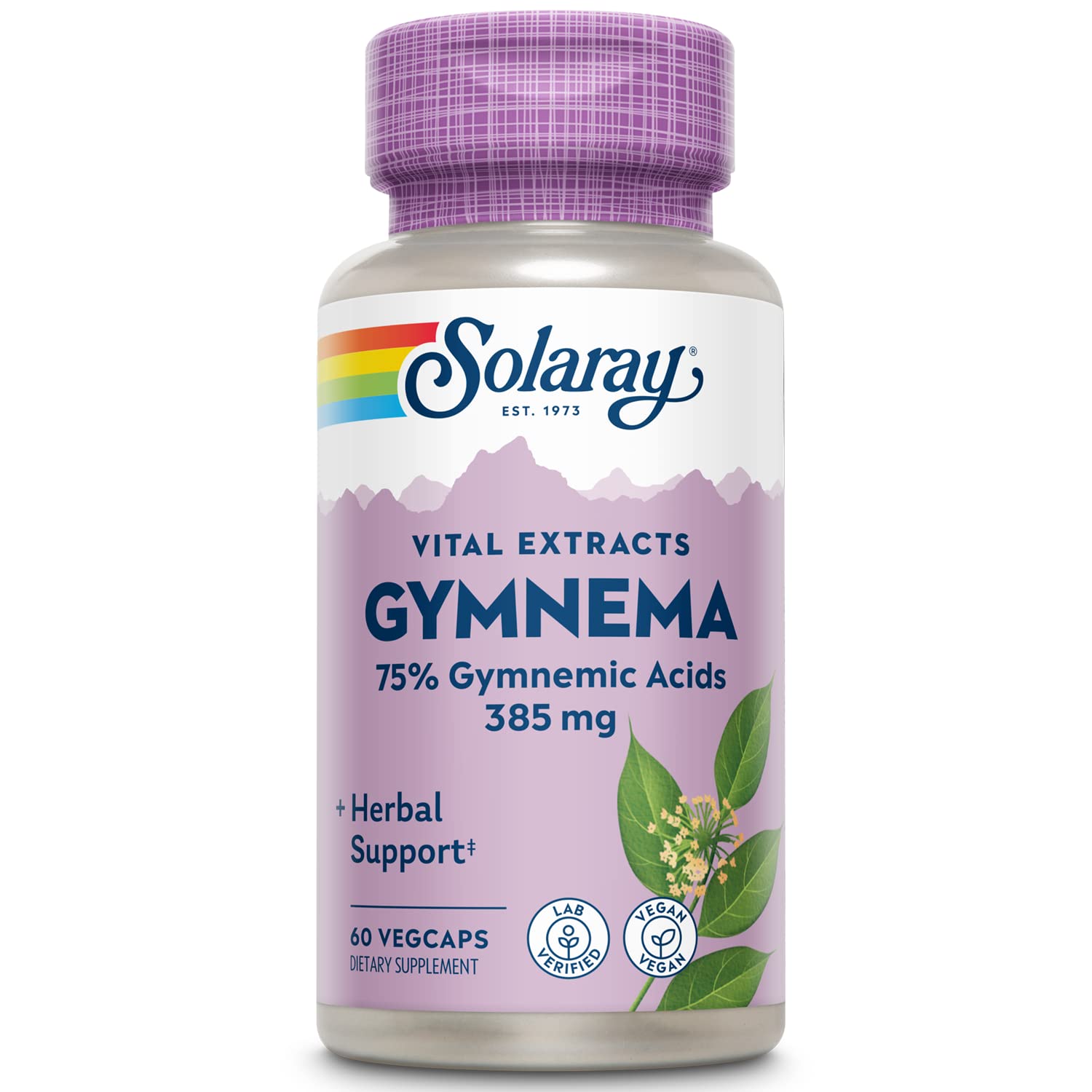 SOLARAY Gymnema Leaf Extract bottle - Veg Cap 385mg, 60 count