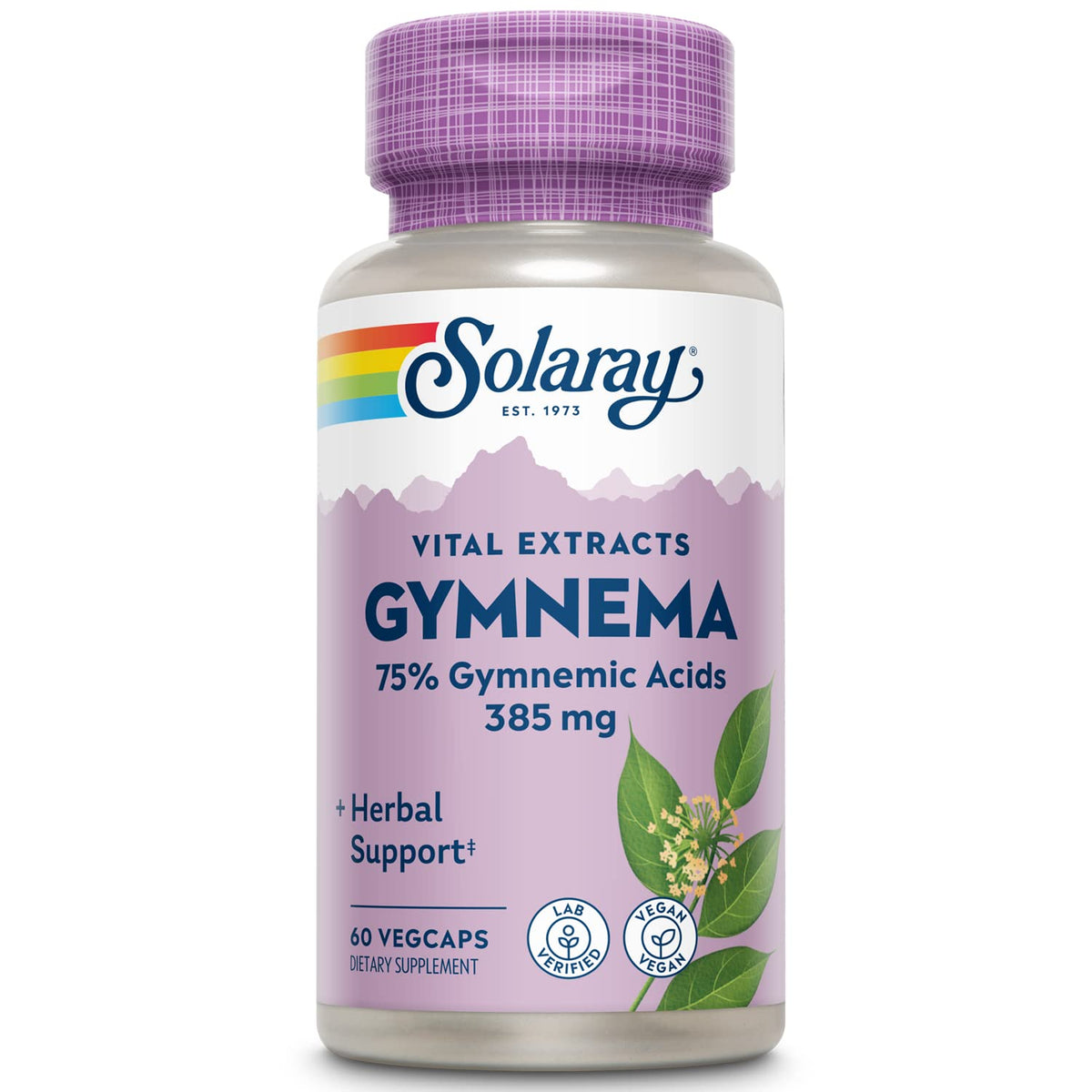 SOLARAY Gymnema Leaf Extract bottle - Veg Cap 385mg, 60 count