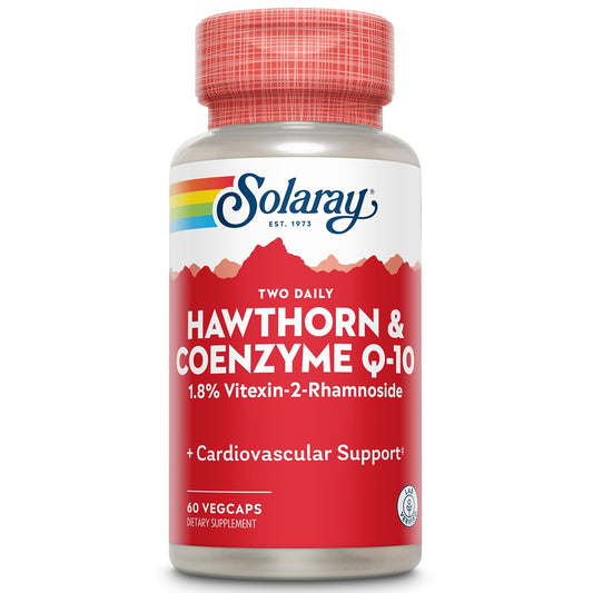 Solaray Hawthorn & CoQ10 600mg vegan capsule bottle - 60 count