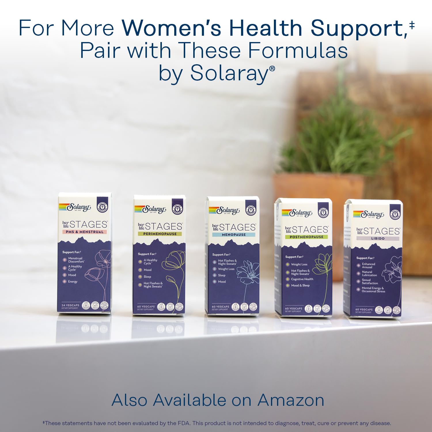 SOLARAY bottle on a kitchen table with vegetables portraying practical daily wellness support