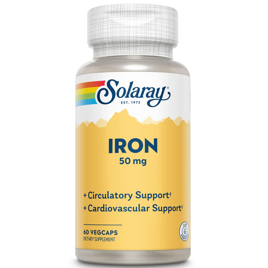 Solaray Iron 50 mg bottle label with 60 VegCaps
