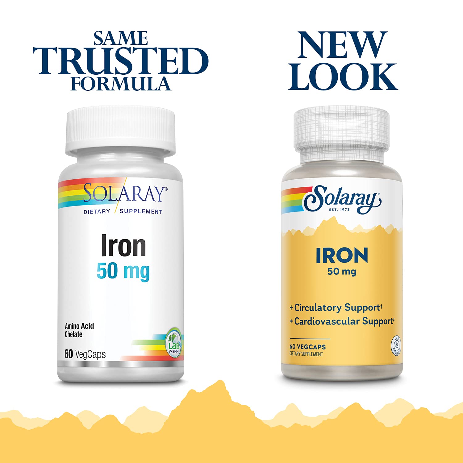Close-up of Solaray Iron 50 mg VegCaps capsules