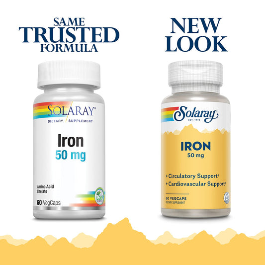 Close-up of Solaray Iron 50 mg VegCaps capsules