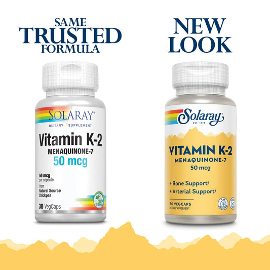 Solaray K2 MK7 Vitamin K2 MK-7 Veg Cap bottle front view - image 2