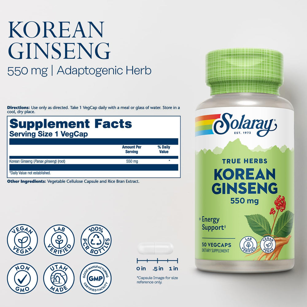 SOLARAY Korean Ginseng 550 mg label close-up