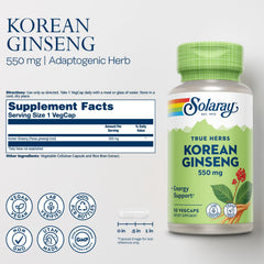 SOLARAY Korean Ginseng 550 mg label close-up