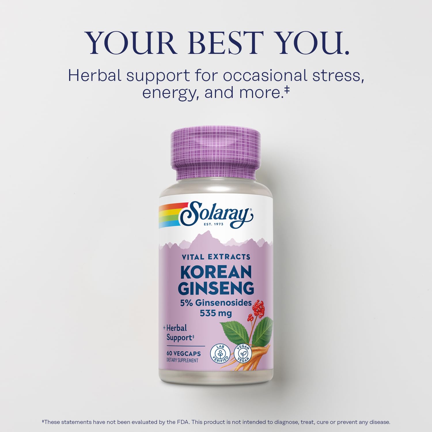 60 vegan capsules of SOLARAY Korean Ginseng Root Extract