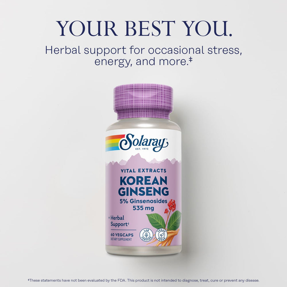Ginseng root extract label highlighting 5% ginsenosides