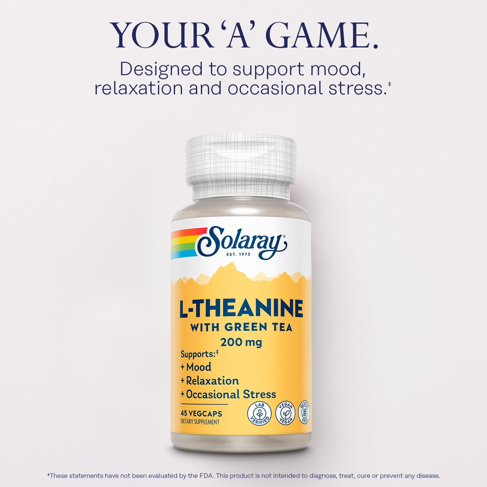 Nutritional facts panel for L-Theanine 200mg with Green Tea