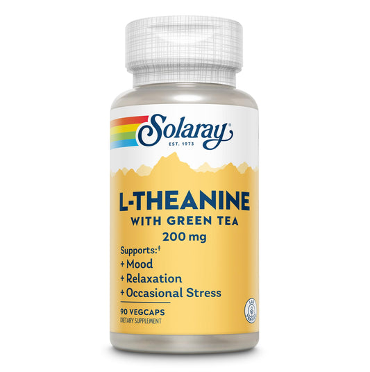 SOLARAY L-Theanine 200mg with Green Tea bottle - 90 servings, vegan and gluten-free
