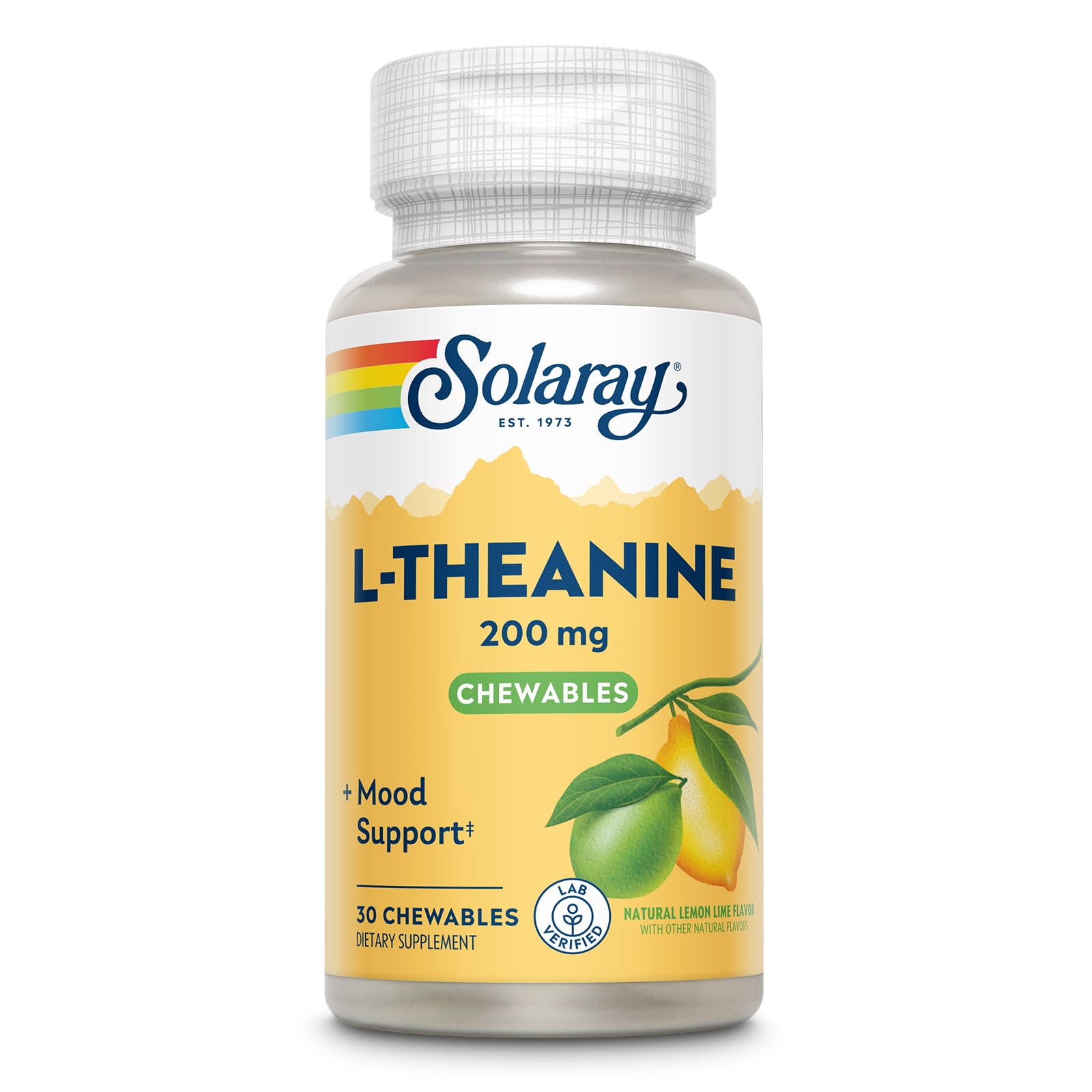 SOLARAY L-Theanine 200mg Lemon Lime chewables – front view