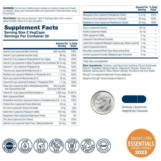 Product label showing 60 vegan capsules and 30 servings