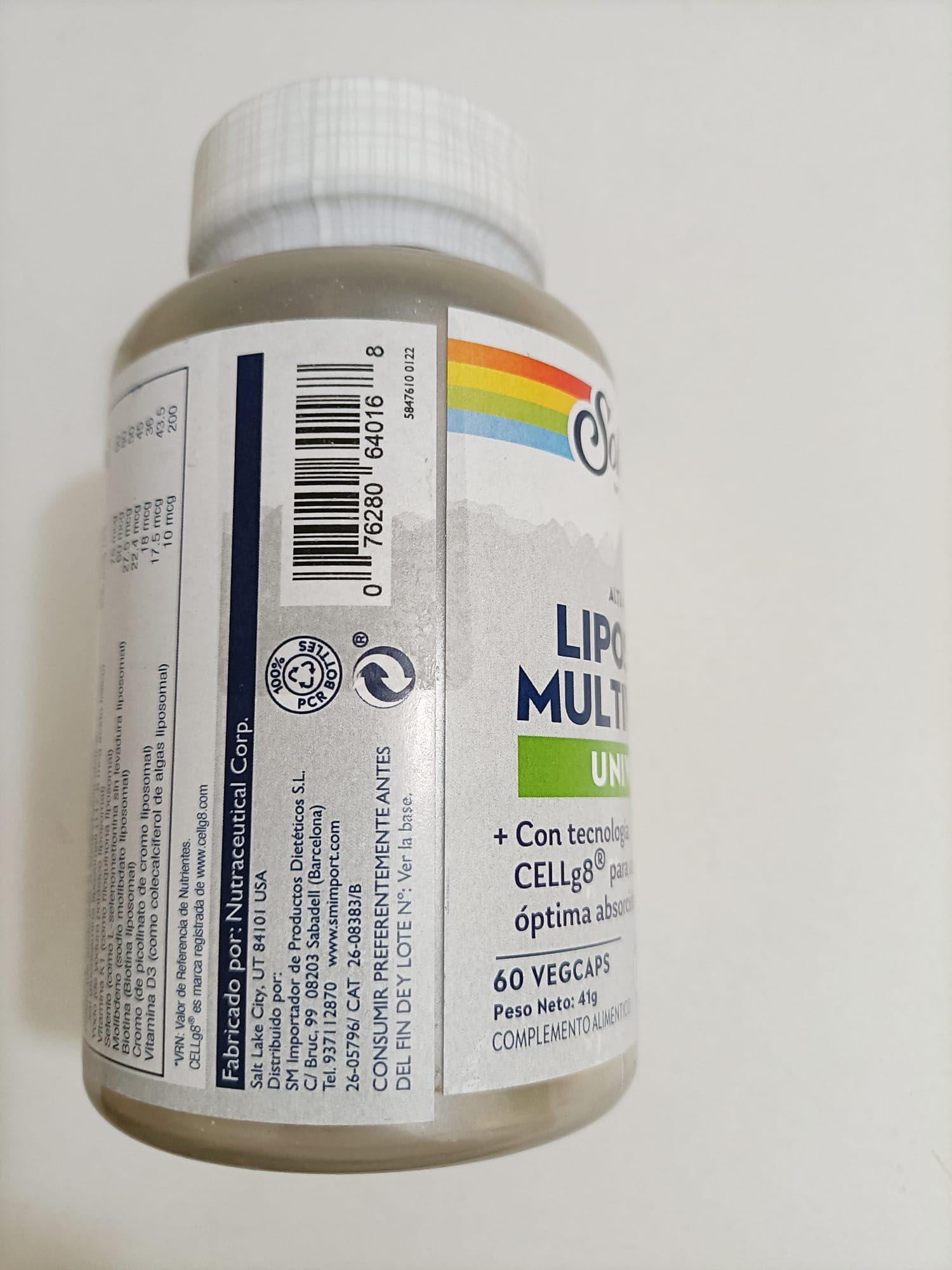 SOLARAY Liposomal Multivitamin packaging using 100% PCR bottles reduces plastic waste