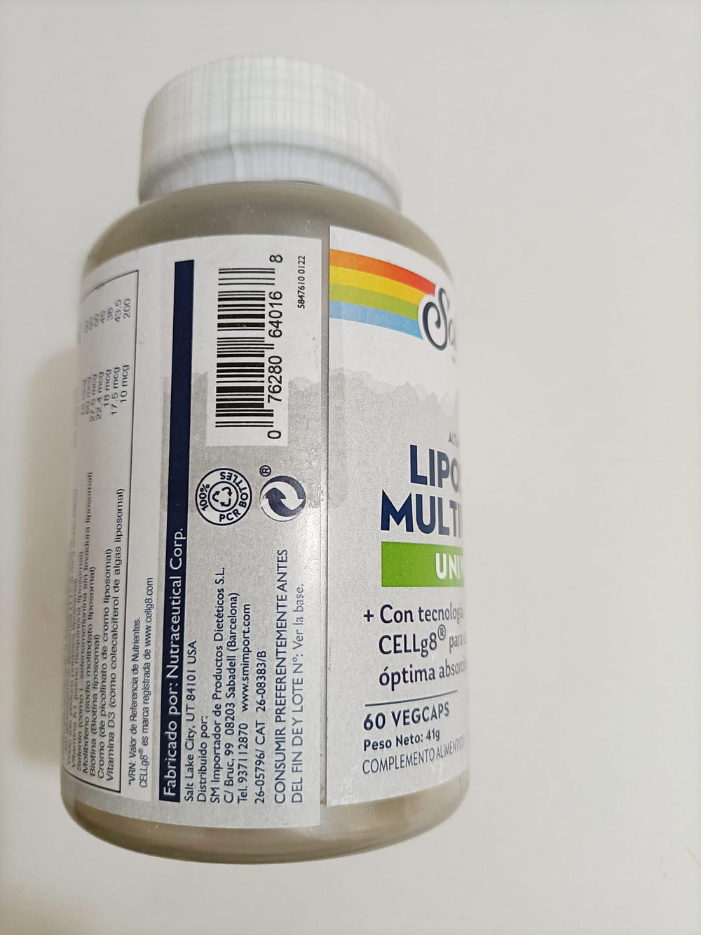 SOLARAY Liposomal Multivitamin packaging using 100% PCR bottles reduces plastic waste
